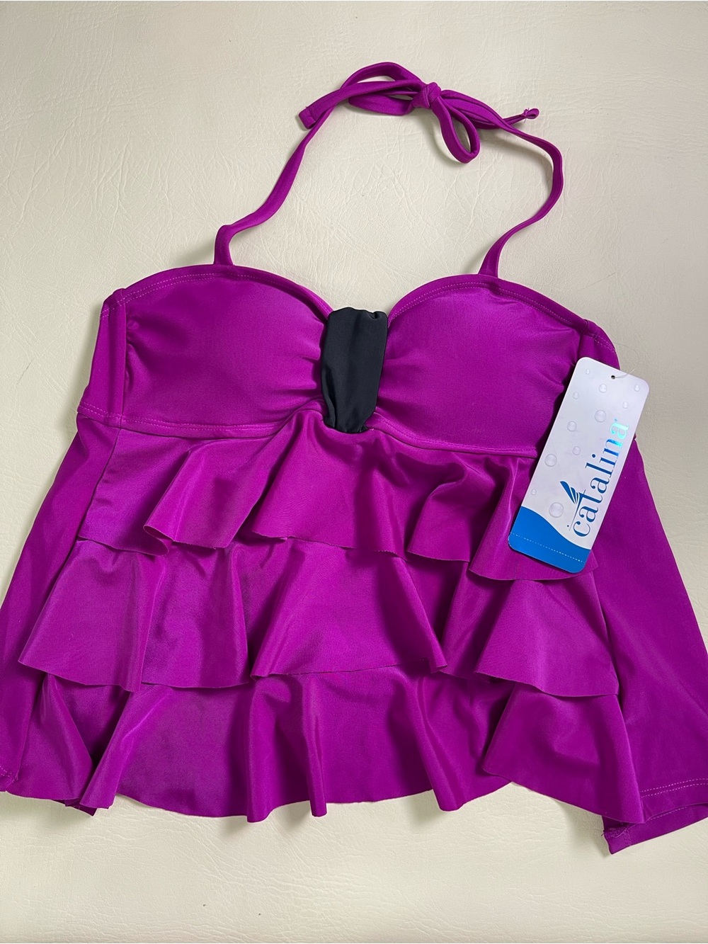 Catalina Fuchsia Ruffle Halter Tankini Top small